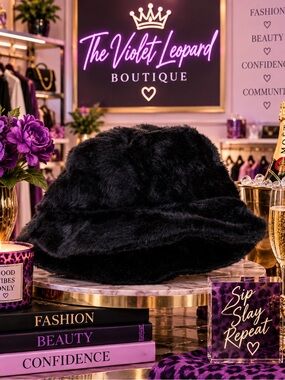 Original USA Plush Black Faux-Fur Bucket Hat